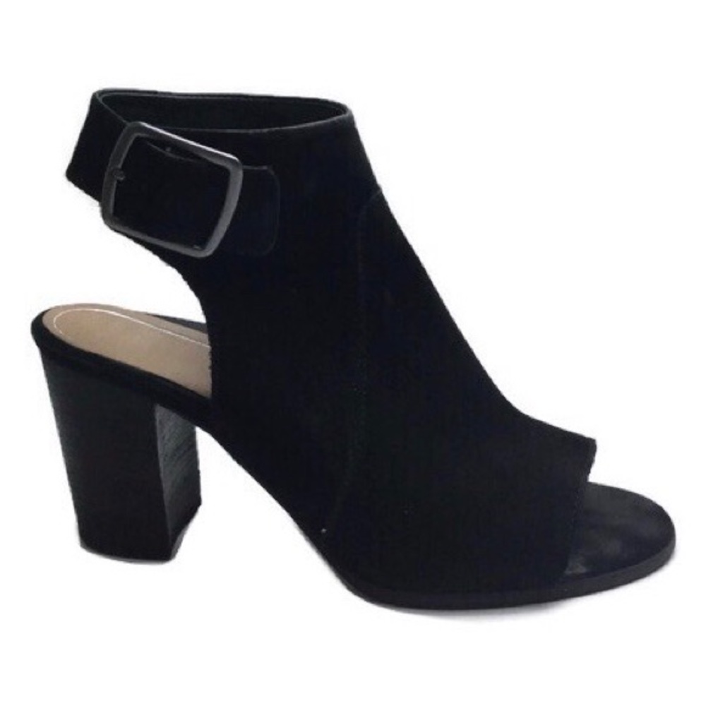 Vionic Blakely Black Suede Peep Toe Slingback Chunky Heel Booties Size 9